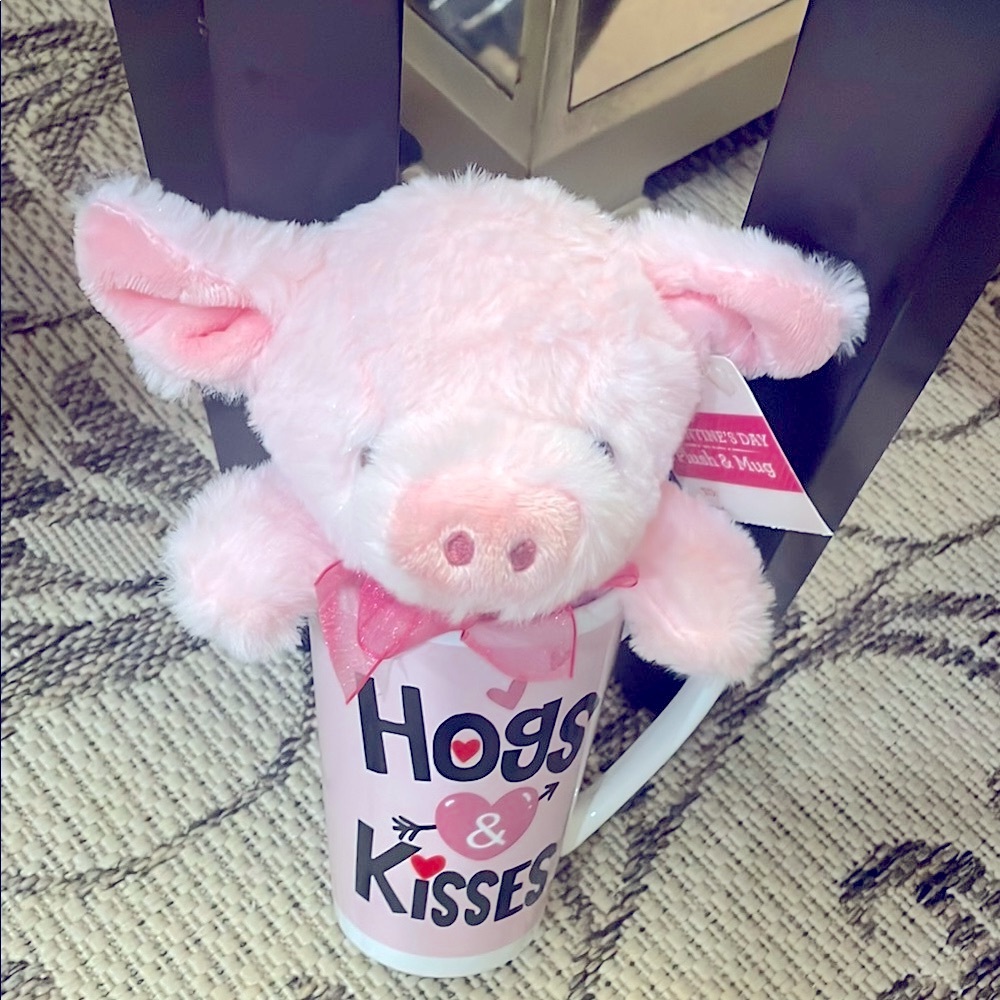 Pink Plush Pig with Mug